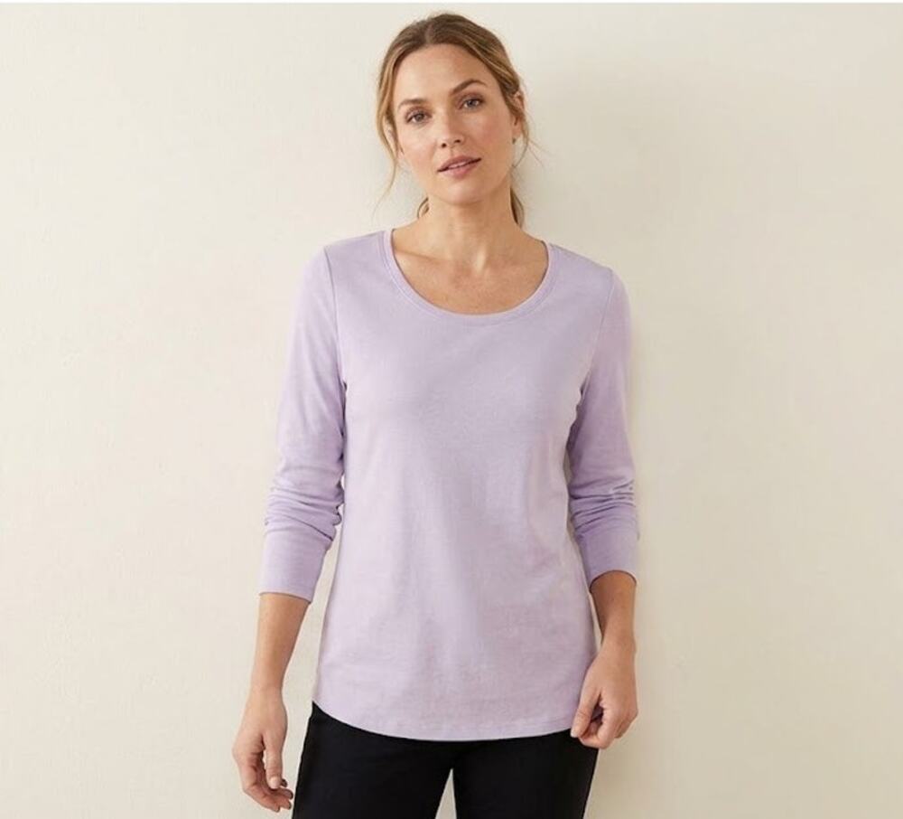 J. Jill 100% Pima Cotton Scoop Neck Long Sleeve Top Soft Lavender Size S